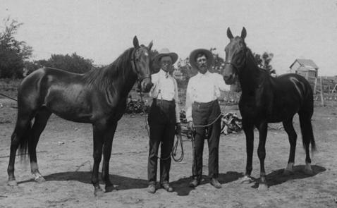 Sargent Blaine BARNES owned the stables located between Silverton and Tulia. This was the site of the Post Office and General Store, and was used for changing horses. He moved to Tulia, where he served as county commissioner, nightwatchman, and deputy to three sheriffs. He married Ida CLAYTON.
John Potter moved to Tulia about 1903, then to a farm near Clarendon where his brother Jeff POTTER lived. Jeff later moved back to Tulia and served as Postmaster. John POTTER married Matilda CLAYTON. BarnesPotter.jpg