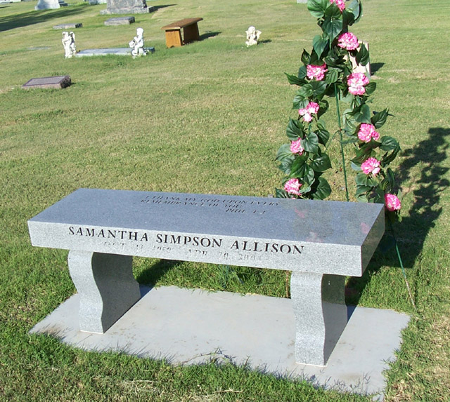 I thank my God upon every remembrance of you.
Philemon 1:3
SAMANTHA SIMPSON ALLISON
Oct. 4, 1958 - Apr. 20, 2004 ALLISON_Samantha_Simpson.jpg